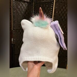 Unicorn knit hat and gloves set. White beanie, lilac mittens. Great gift. NWT